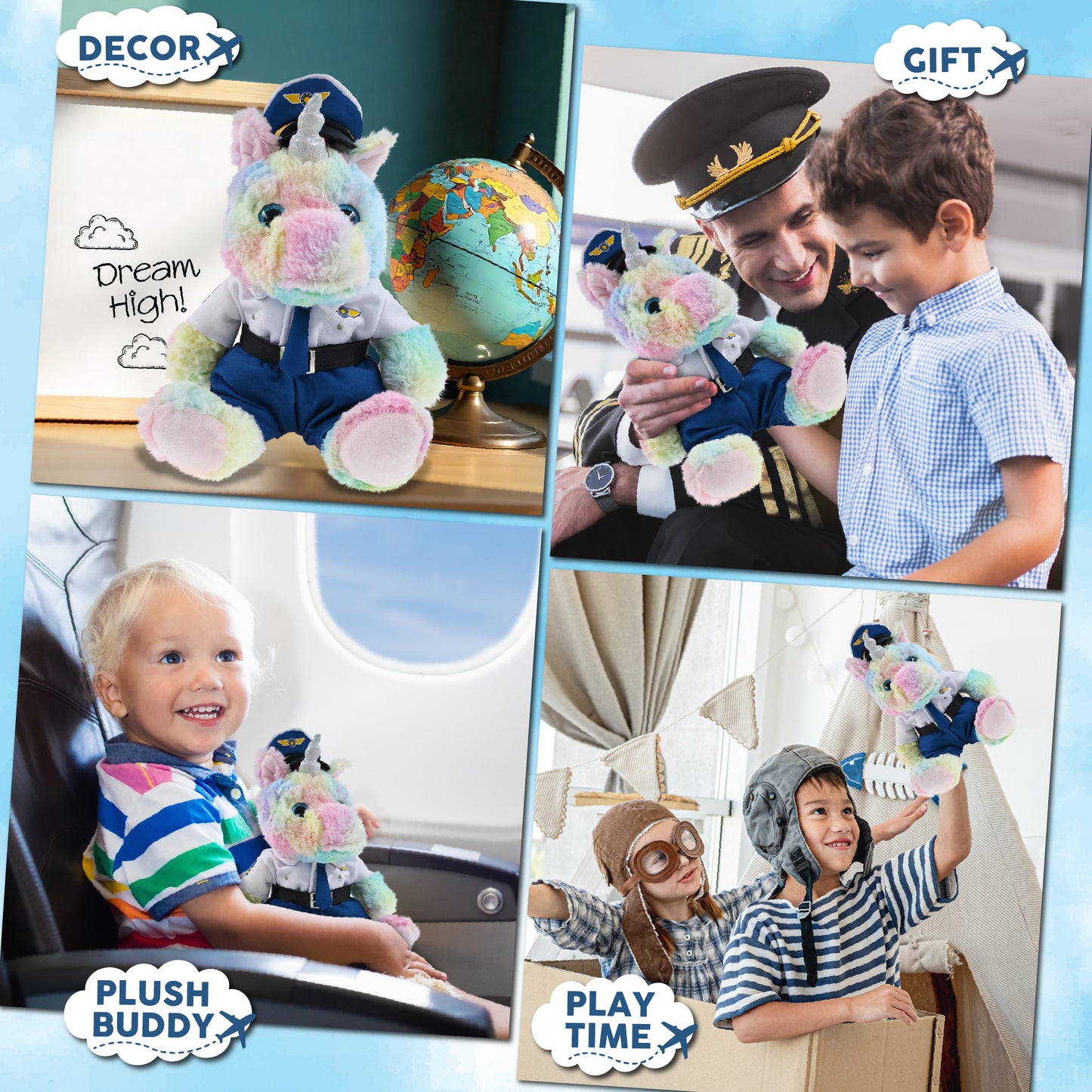 SUPER-SOFT PLUSH - SITTING RAINBOW UNICORN PILOT DRESS UP