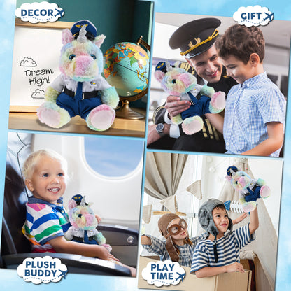 SUPER-SOFT PLUSH - SITTING RAINBOW UNICORN PILOT DRESS UP