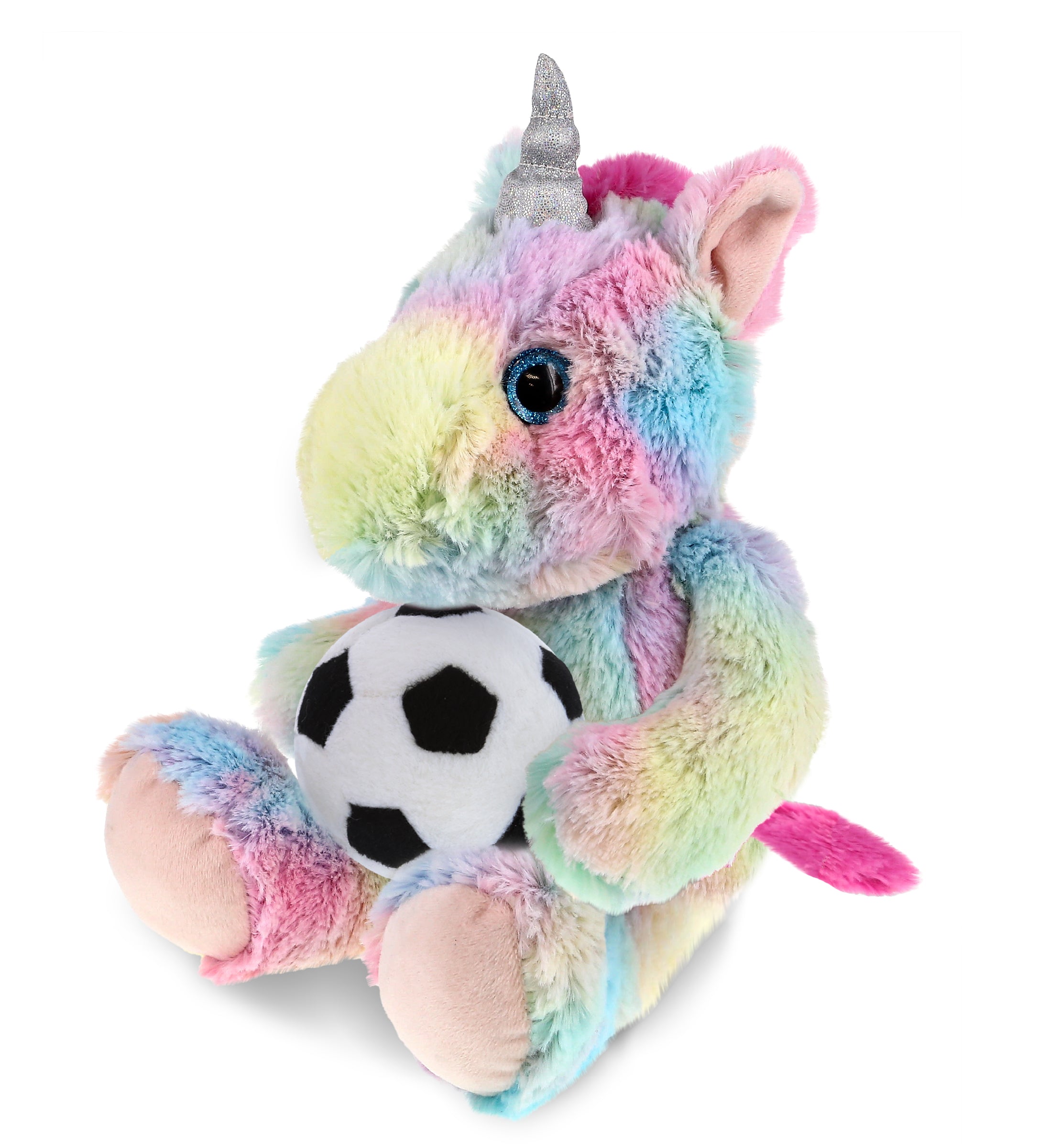 PLUSH SOCCER BALL - SUPER-SOFT PLUSH - SITTING RAINBOW UNICORN