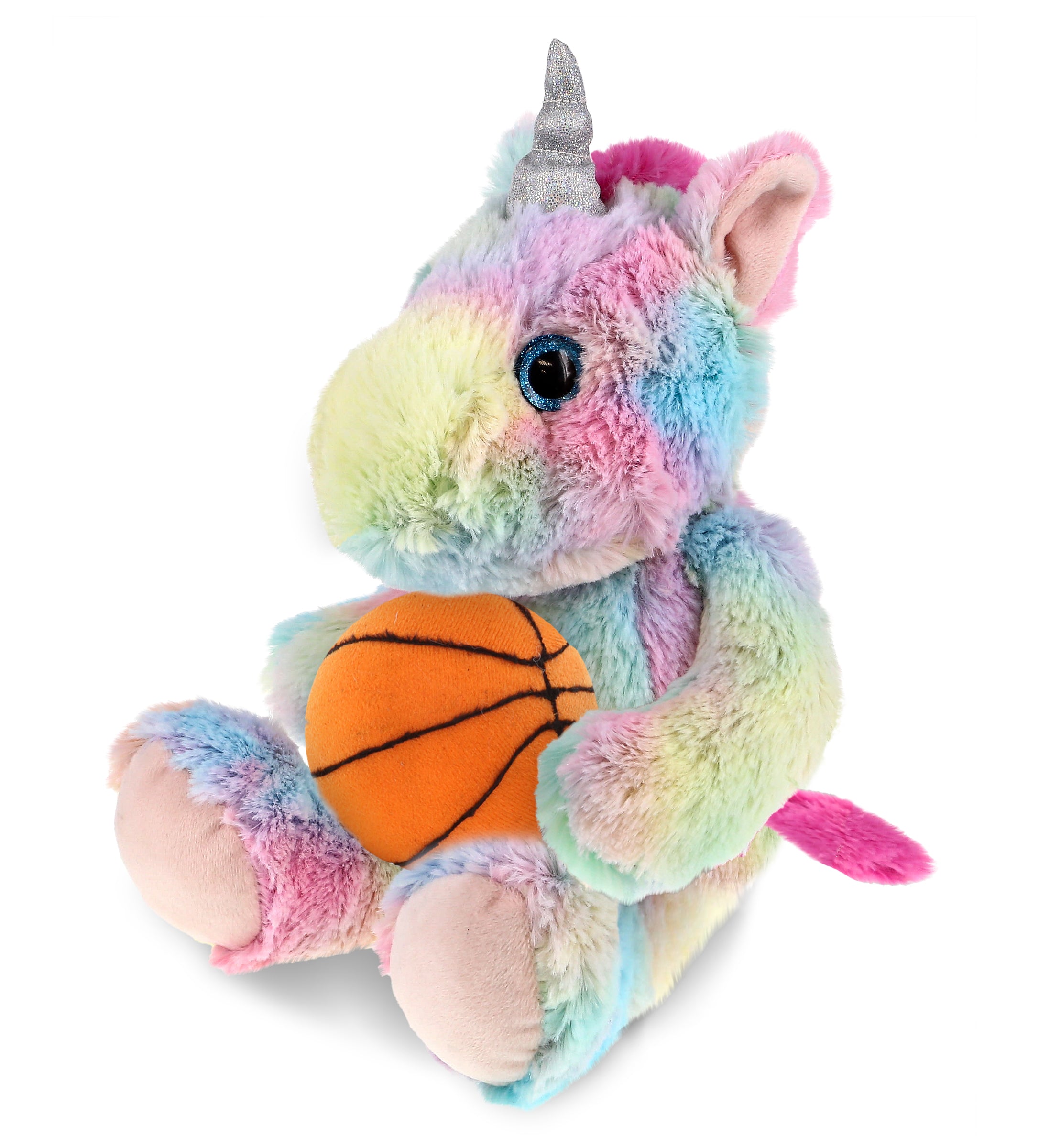 PLUSH BASKETBALL - SUPER-SOFT PLUSH - SITTING RAINBOW UNICORN