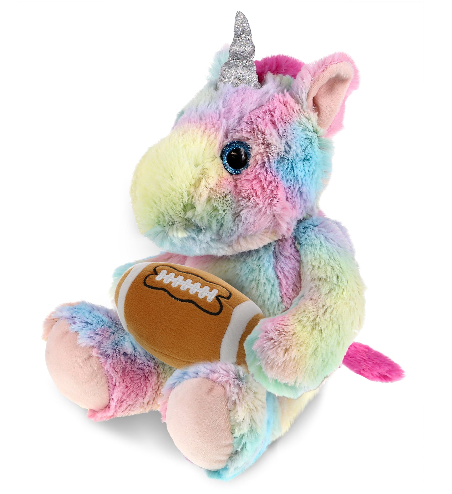 PLUSH FOOTBALL - SUPER-SOFT PLUSH - SITTING RAINBOW UNICORN