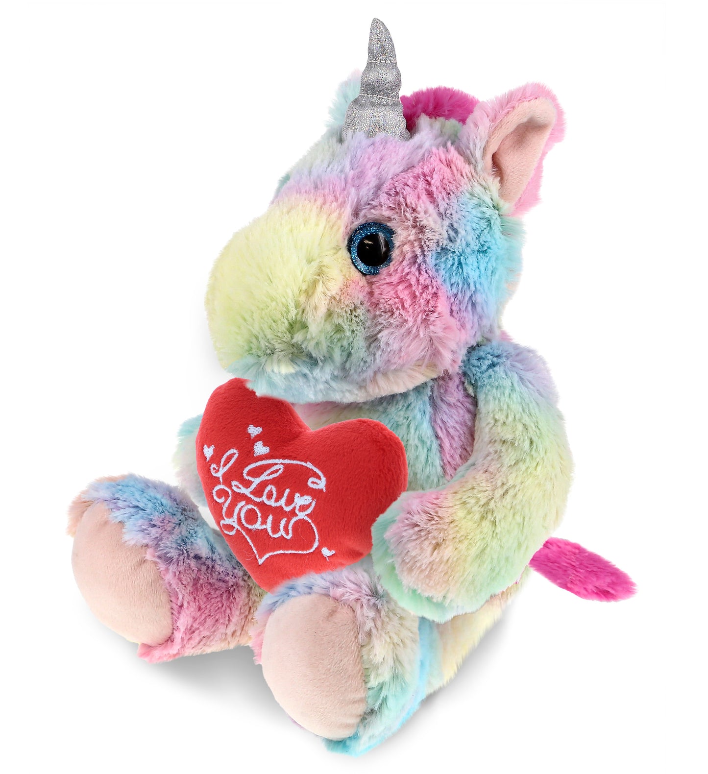 PLUSH I LOVE YOU RED HEART - SUPER-SOFT PLUSH - SITTING RAINBOW UNICORN