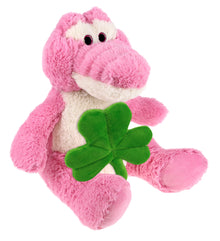 DolliBu Sitting Pink Alligator Stuffed Animal with Green Plush Shamrock-10 Inch