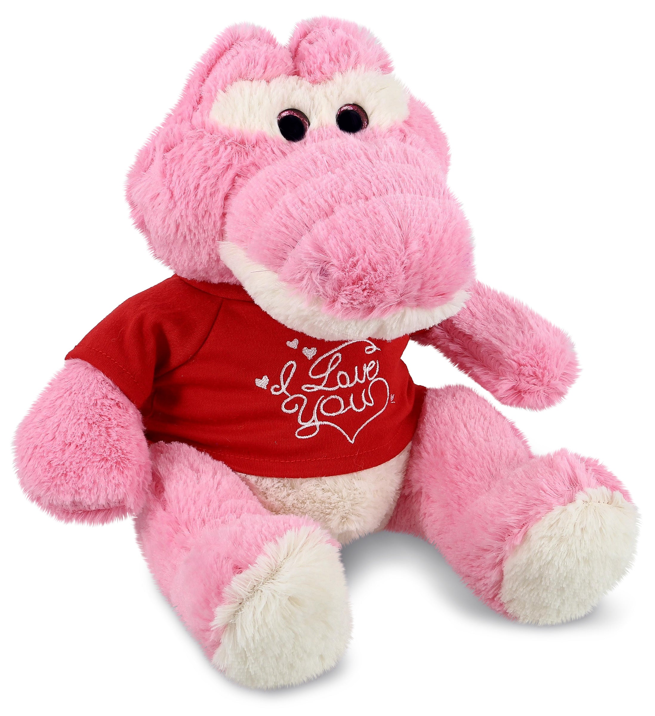 PLUSH I LOVE YOU RED SHIRT- SUPER-SOFT PLUSH - SITTING PINK ALLIGATOR