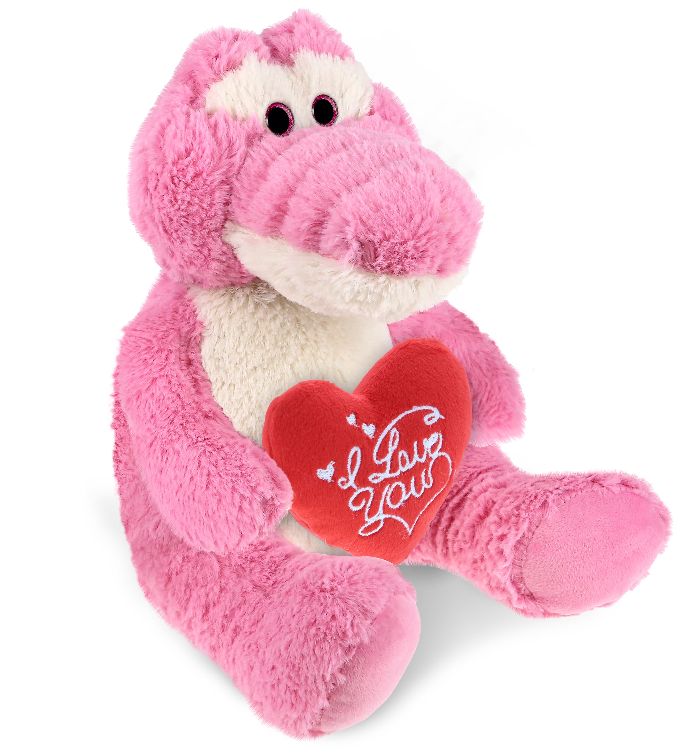 PLUSH I LOVE YOU RED HEART - SUPER-SOFT PLUSH - SITTING PINK ALLIGATOR