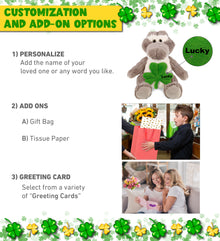 DolliBu Sitting Grey Alligator Stuffed Animal with Green Plush Shamrock-10 Inch