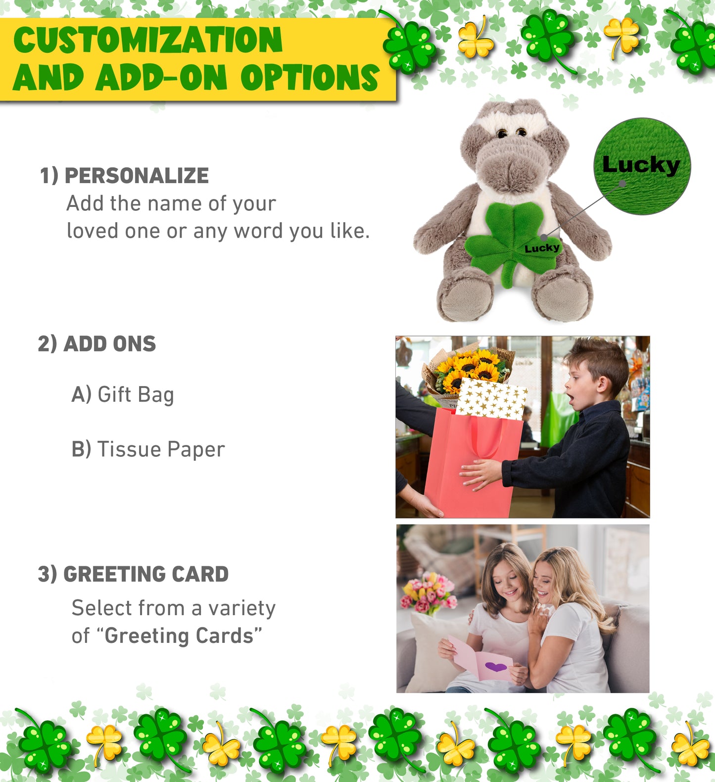 DolliBu Sitting Grey Alligator Stuffed Animal with Green Plush Shamrock-10 Inch