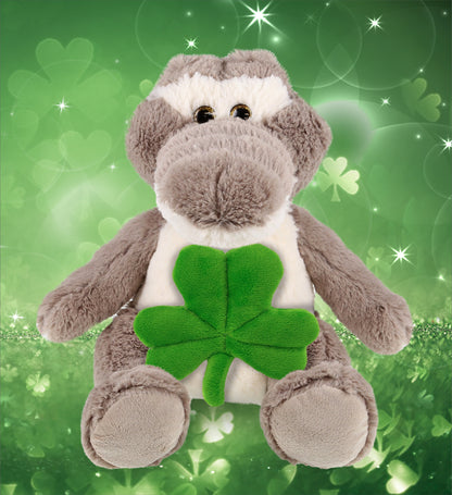 DolliBu Sitting Grey Alligator Stuffed Animal with Green Plush Shamrock-10 Inch