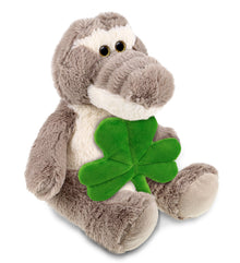 DolliBu Sitting Grey Alligator Stuffed Animal with Green Plush Shamrock-10 Inch