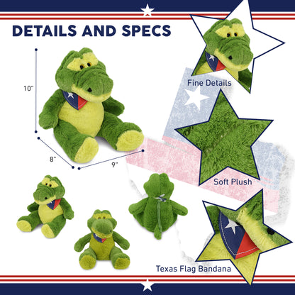 SUPER-SOFT PLUSH - SITTING GREEN ALLIGATOR WITH TEXAS FLAG BANDANA