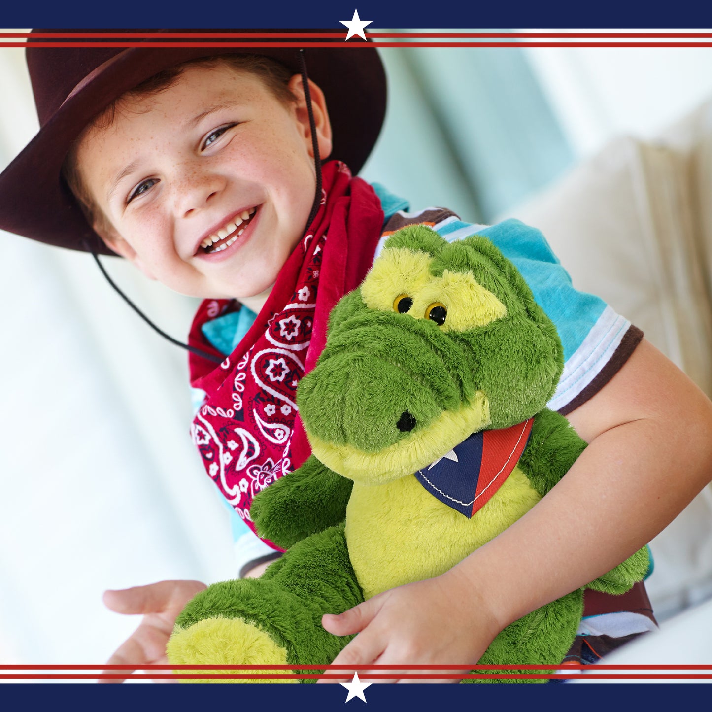 SUPER-SOFT PLUSH - SITTING GREEN ALLIGATOR WITH TEXAS FLAG BANDANA