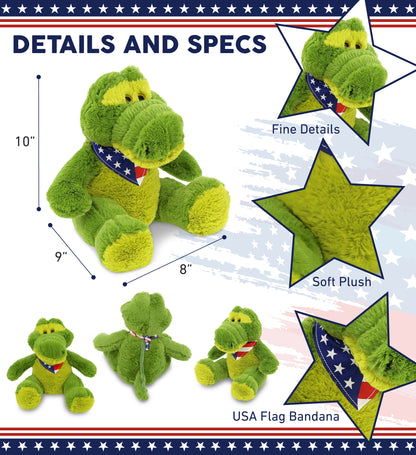 SUPER-SOFT PLUSH - SITTING GREEN ALLIGATOR WITH USA FLAG BANDANA