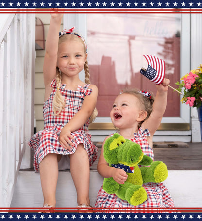 SUPER-SOFT PLUSH - SITTING GREEN ALLIGATOR WITH USA FLAG BANDANA