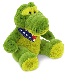 SUPER-SOFT PLUSH - SITTING GREEN ALLIGATOR WITH USA FLAG BANDANA