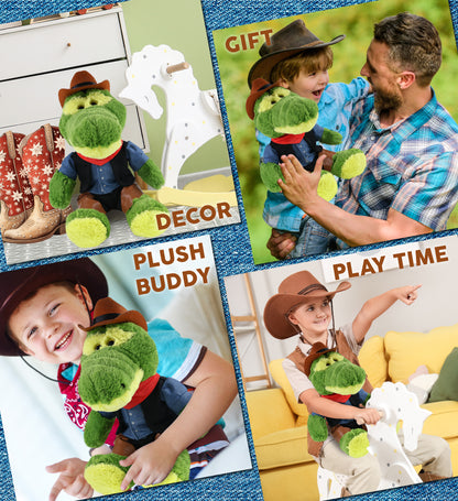 SUPER-SOFT PLUSH - SITTING GREEN ALLIGATOR COWBOY DRESS UP