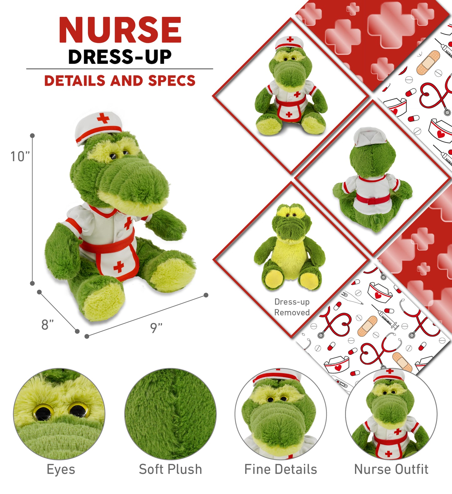 SUPER-SOFT PLUSH - SITTING GREEN ALLIGATOR NURSE DRESS UP