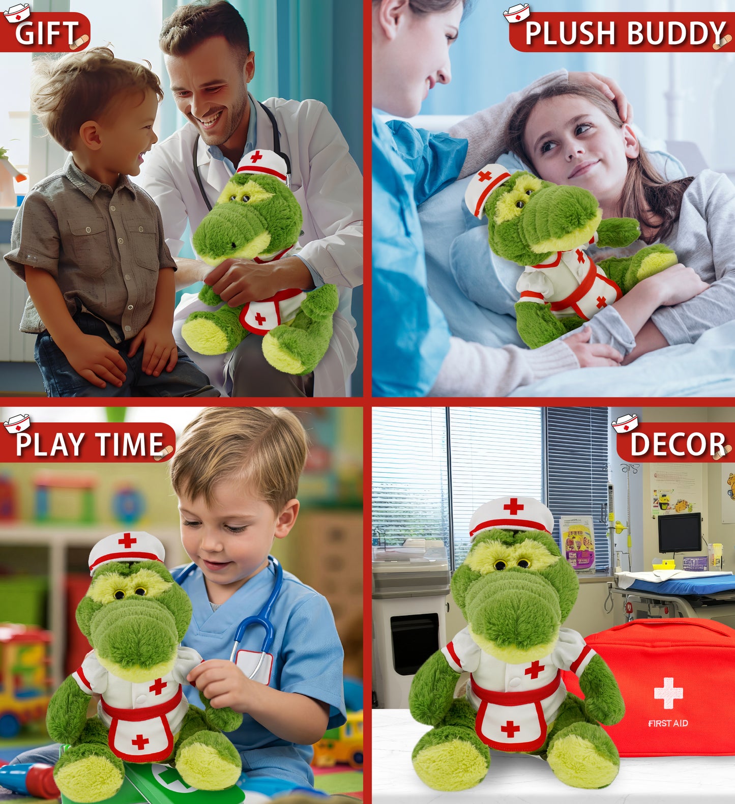 SUPER-SOFT PLUSH - SITTING GREEN ALLIGATOR NURSE DRESS UP