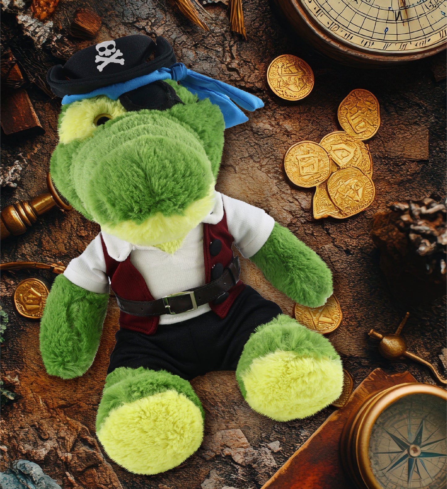 SUPER-SOFT PLUSH - SITTING GREEN ALLIGATOR WITH PIRATE DRESS UP