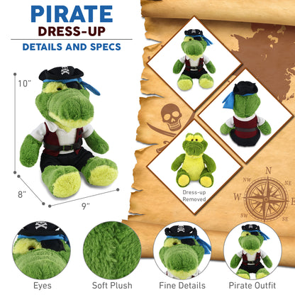 SUPER-SOFT PLUSH - SITTING GREEN ALLIGATOR WITH PIRATE DRESS UP