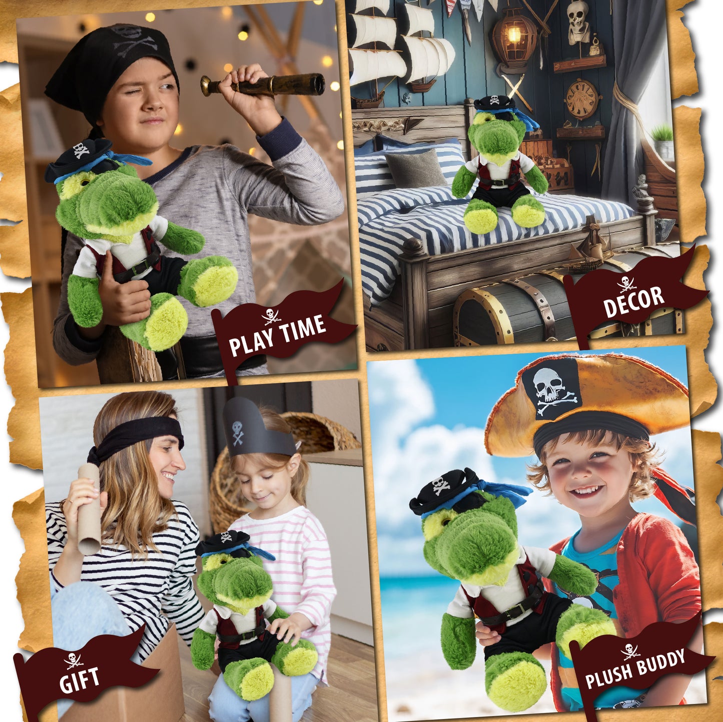SUPER-SOFT PLUSH - SITTING GREEN ALLIGATOR WITH PIRATE DRESS UP