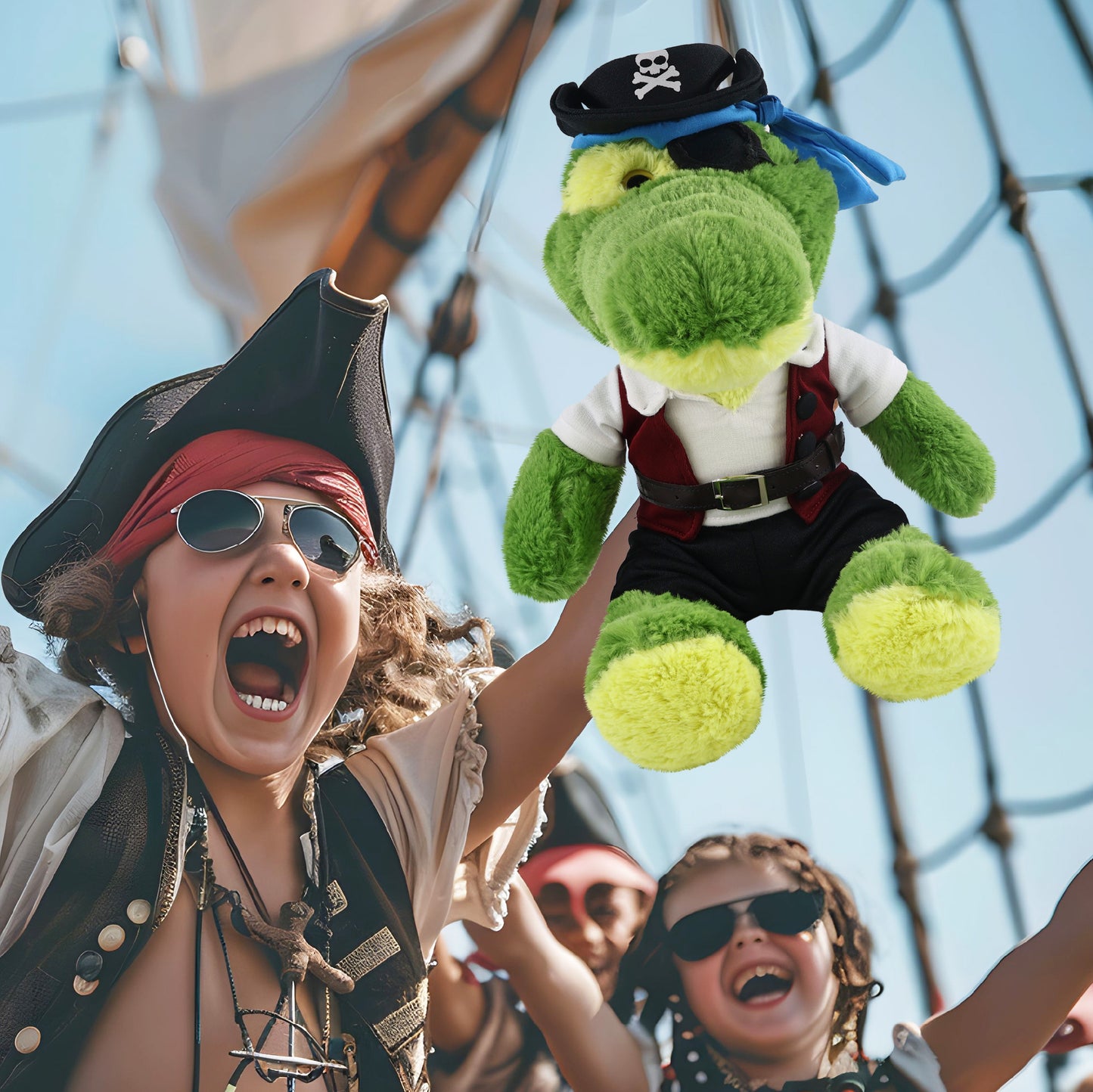 SUPER-SOFT PLUSH - SITTING GREEN ALLIGATOR WITH PIRATE DRESS UP