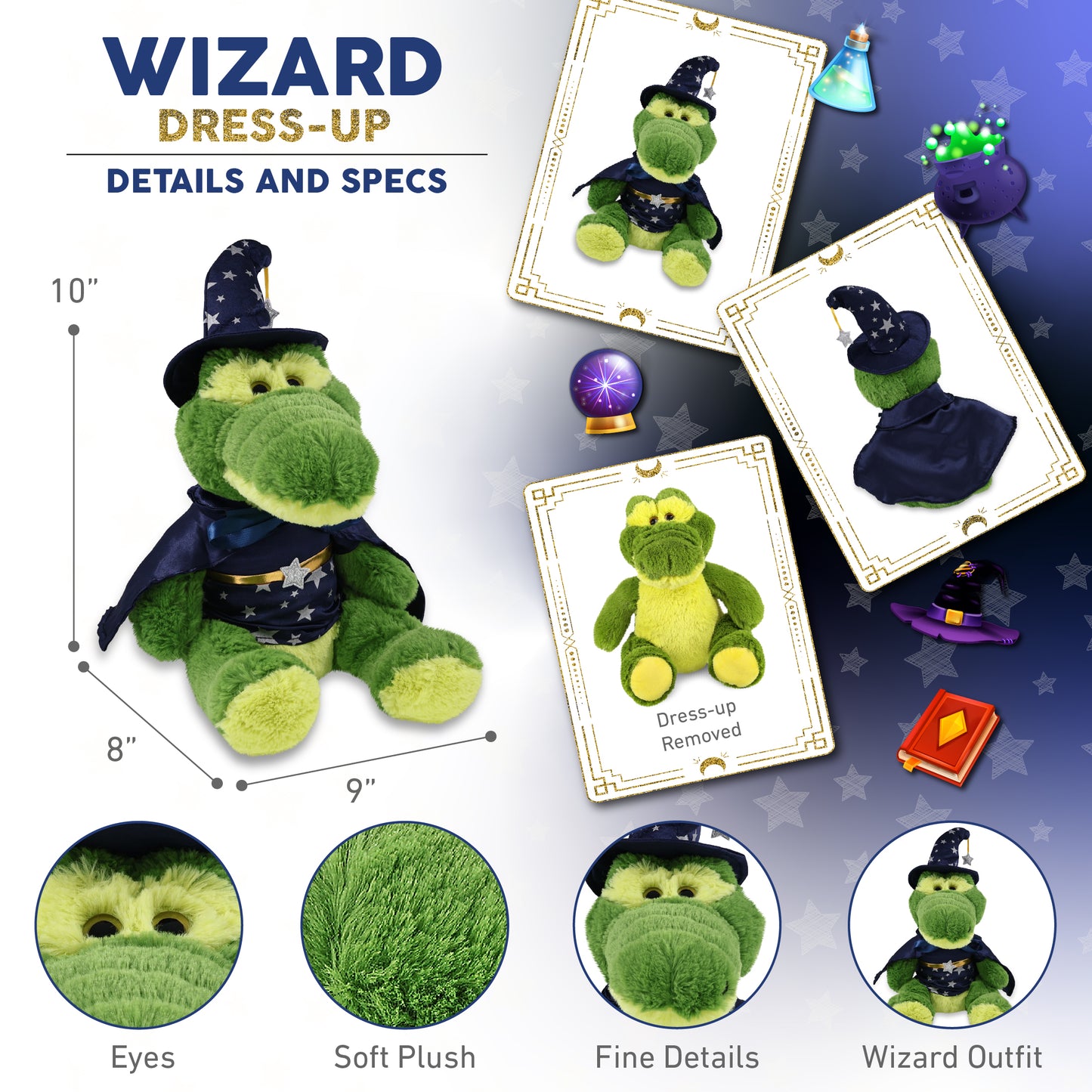 SUPER-SOFT PLUSH - SITTING GREEN ALLIGATOR WITH WIZARD DRESS UP