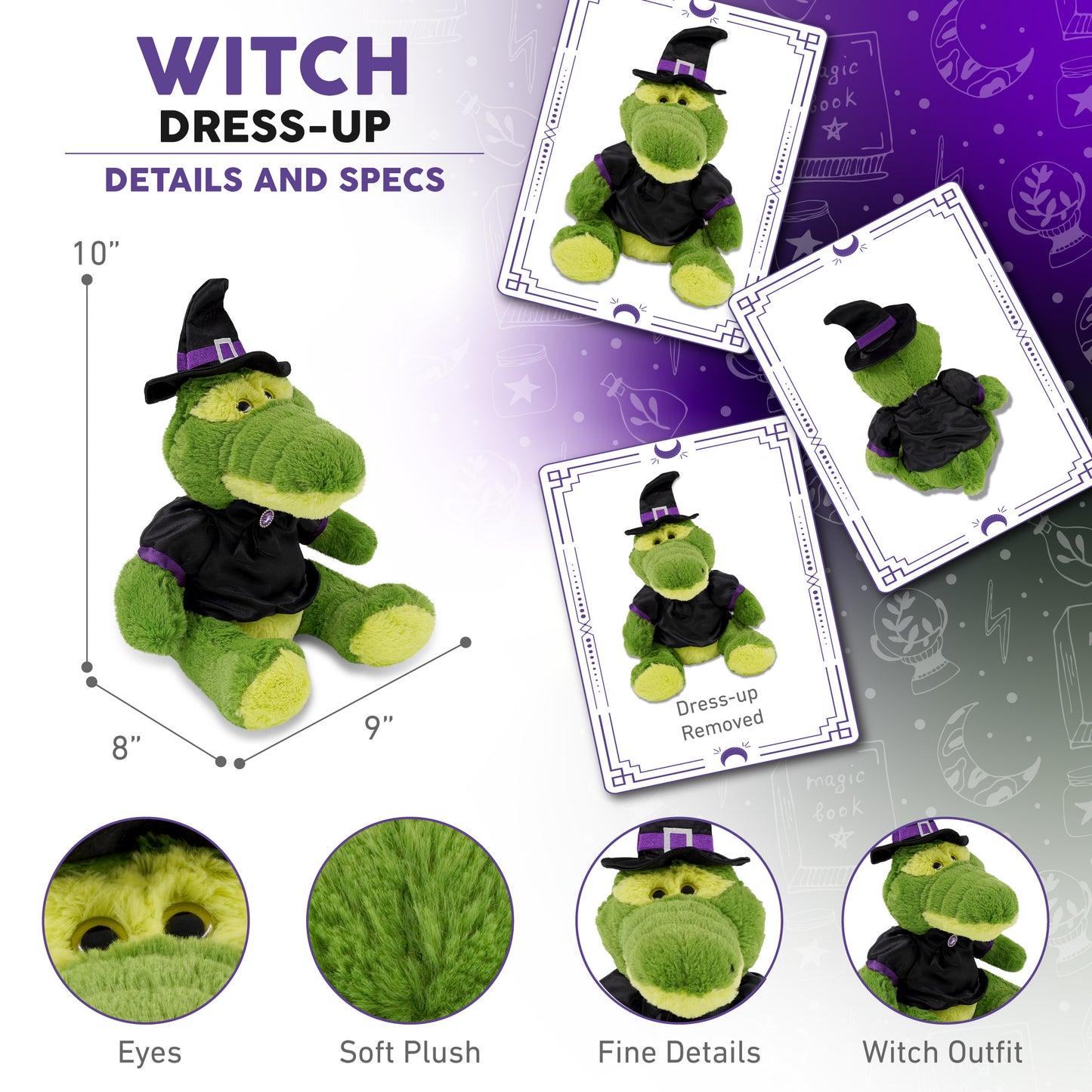 SUPER-SOFT PLUSH - SITTING GREEN ALLIGATOR WITH WITCH DRESS UP