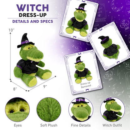 SUPER-SOFT PLUSH - SITTING GREEN ALLIGATOR WITH WITCH DRESS UP
