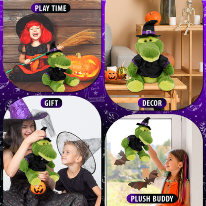 SUPER-SOFT PLUSH - SITTING GREEN ALLIGATOR WITH WITCH DRESS UP