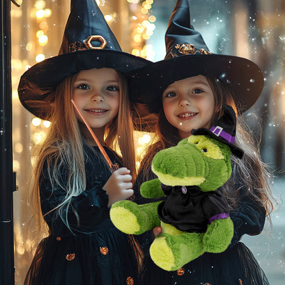 SUPER-SOFT PLUSH - SITTING GREEN ALLIGATOR WITH WITCH DRESS UP
