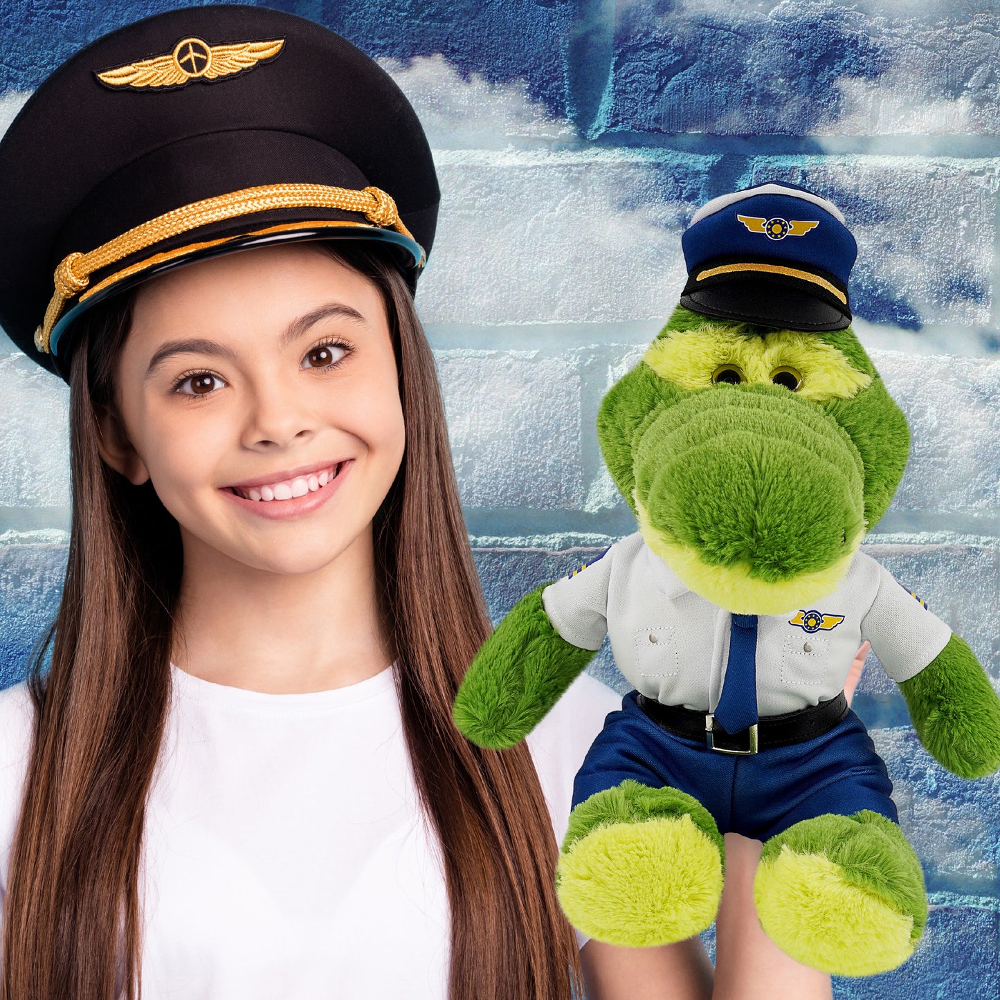 SUPER-SOFT PLUSH - SITTING GREEN ALLIGATOR WITH PILOT DRESS UP