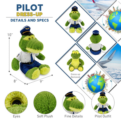 SUPER-SOFT PLUSH - SITTING GREEN ALLIGATOR WITH PILOT DRESS UP