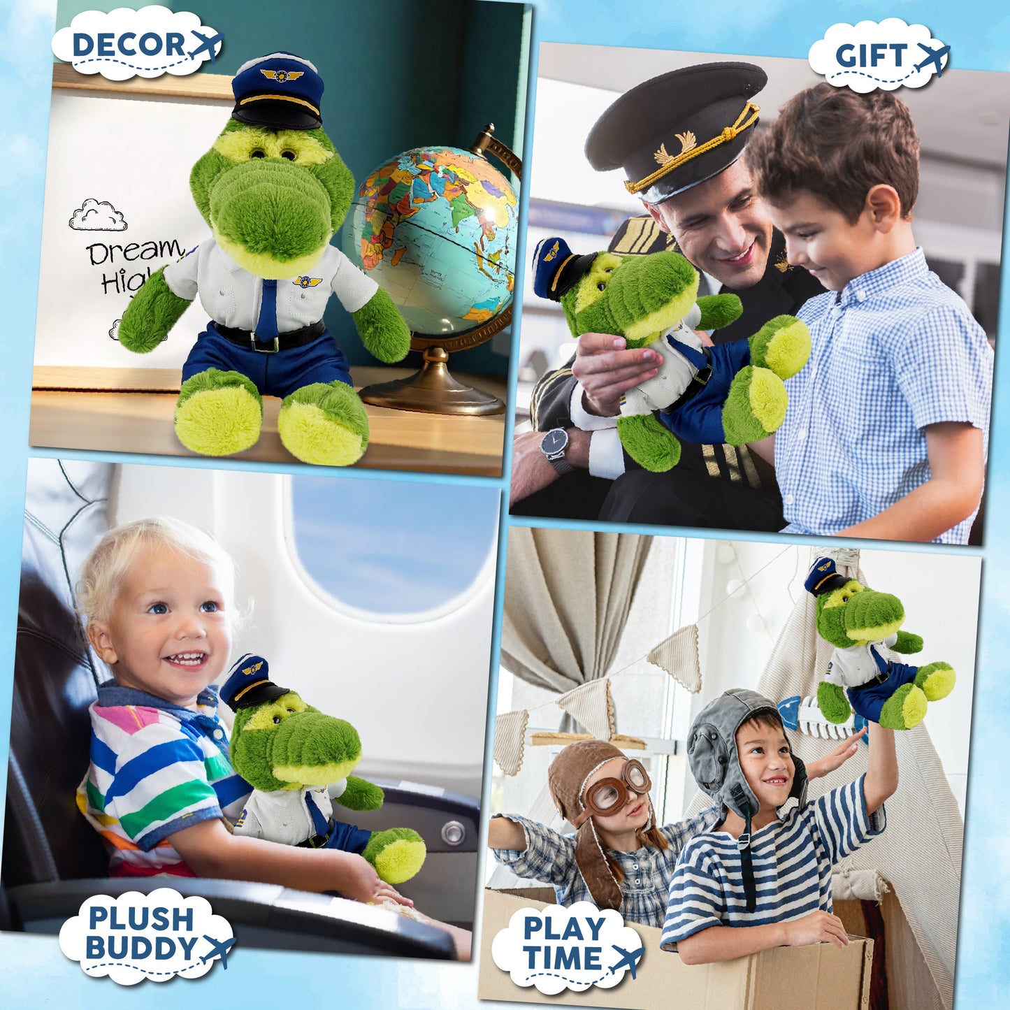 SUPER-SOFT PLUSH - SITTING GREEN ALLIGATOR WITH PILOT DRESS UP