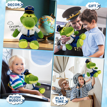 SUPER-SOFT PLUSH - SITTING GREEN ALLIGATOR WITH PILOT DRESS UP