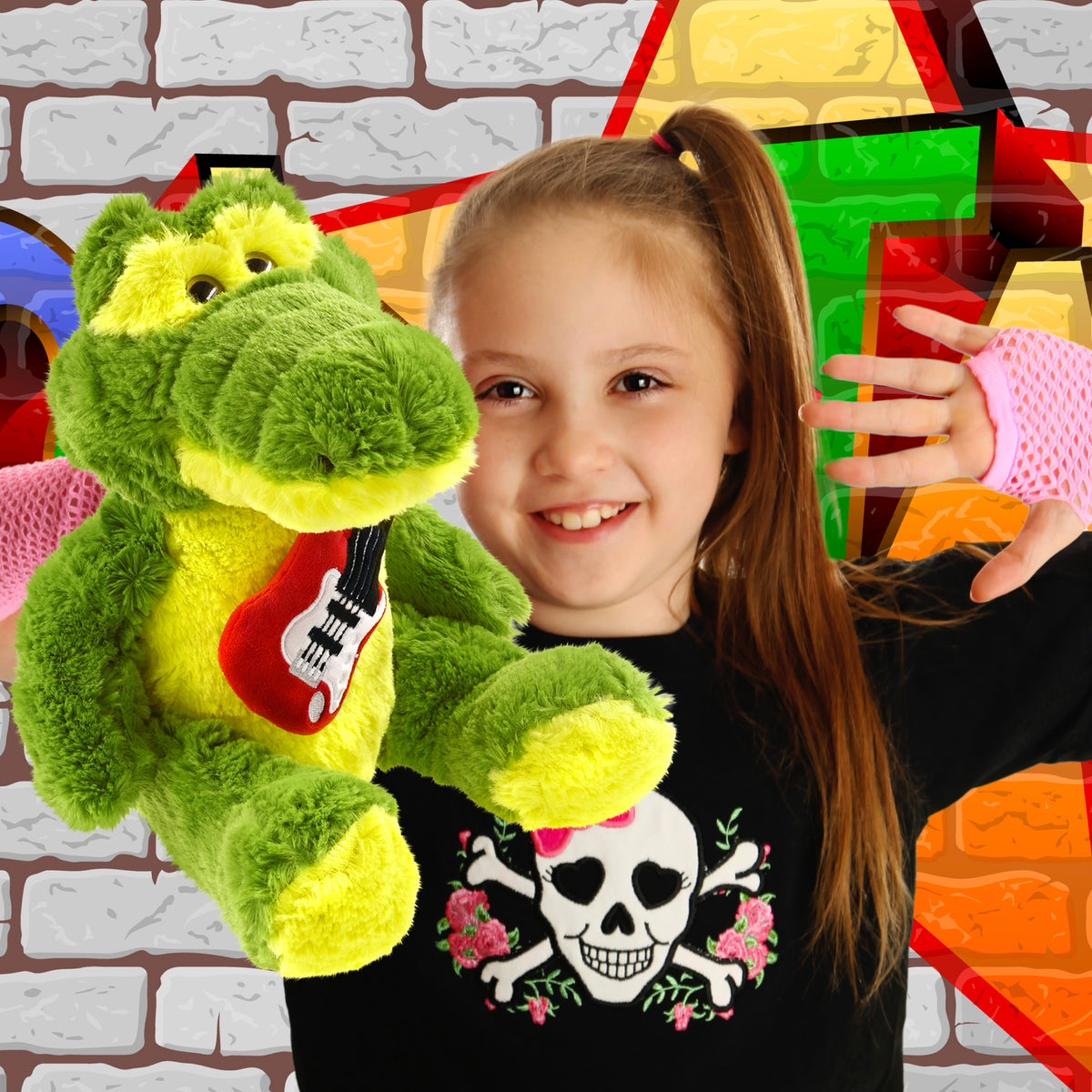 SUPER-SOFT PLUSH - SITTING GREEN ALLIGATOR WITH GUITAR ADD ON