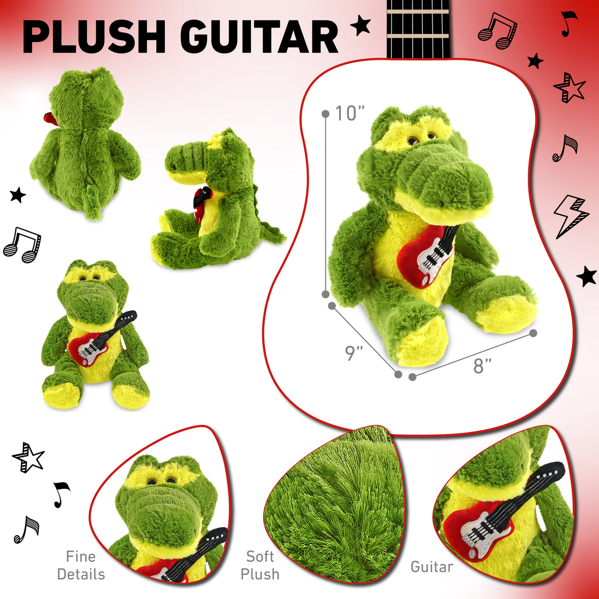 SUPER-SOFT PLUSH - SITTING GREEN ALLIGATOR WITH GUITAR ADD ON