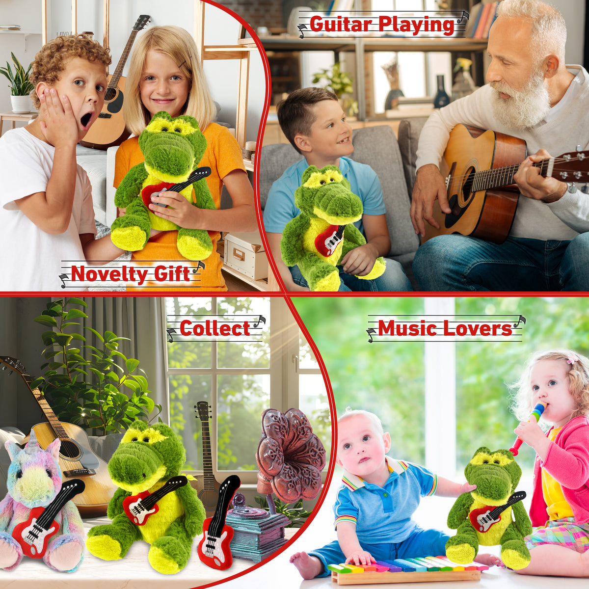 SUPER-SOFT PLUSH - SITTING GREEN ALLIGATOR WITH GUITAR ADD ON