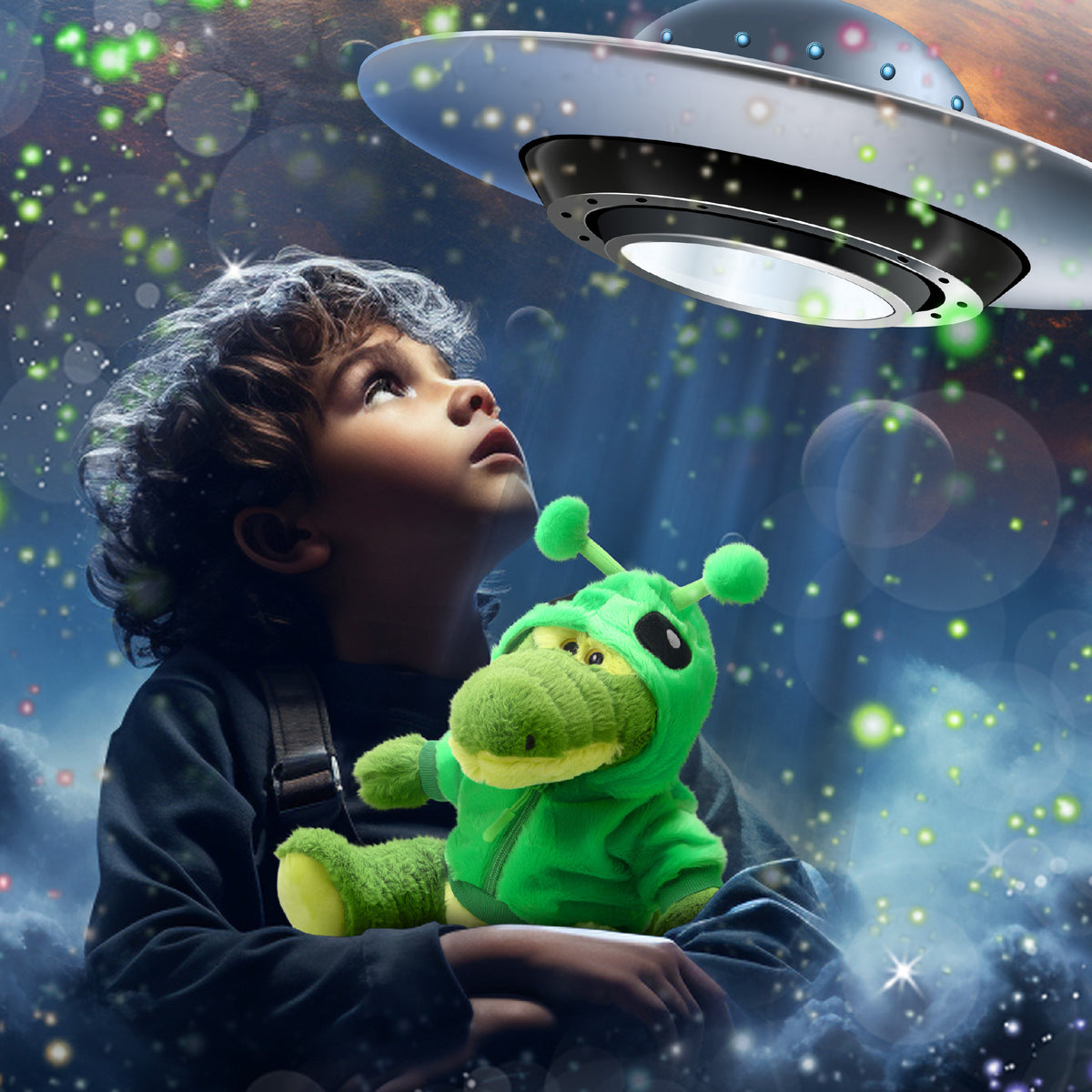 SUPER-SOFT PLUSH - SITTING GREEN ALLIGATOR WITH ALIEN SWEATER