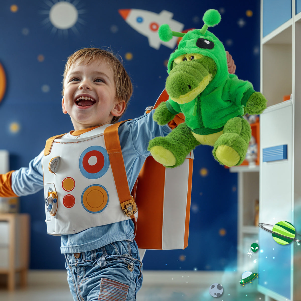 SUPER-SOFT PLUSH - SITTING GREEN ALLIGATOR WITH ALIEN SWEATER
