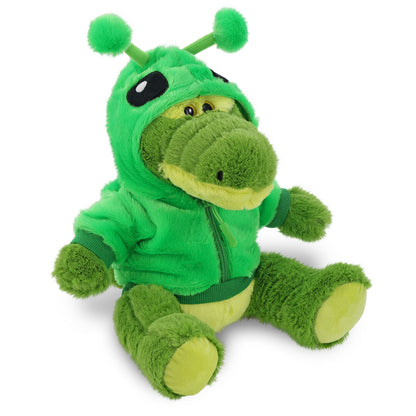 SUPER-SOFT PLUSH - SITTING GREEN ALLIGATOR WITH ALIEN SWEATER