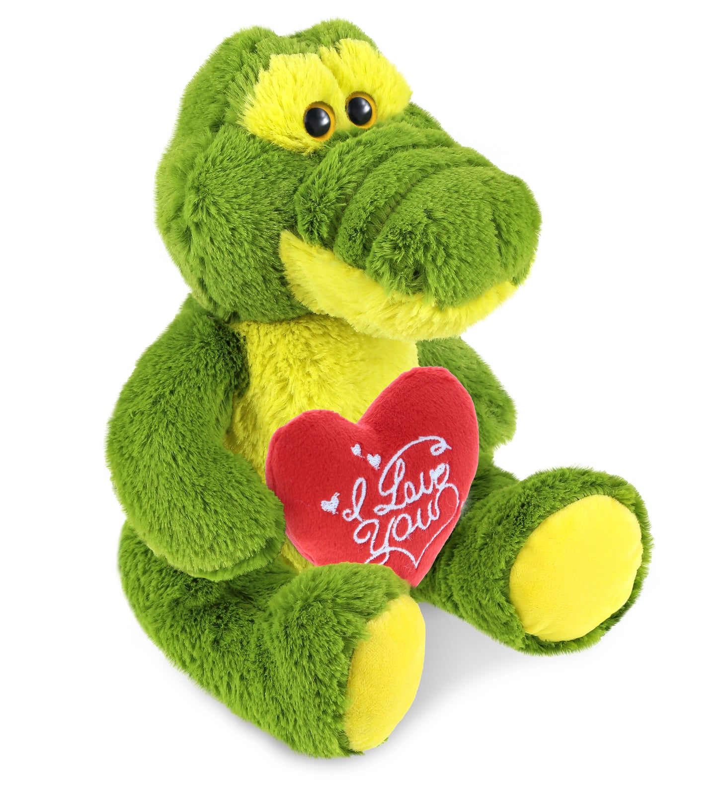 PLUSH I LOVE YOU RED HEART - SUPER-SOFT PLUSH - SITTING GREEN ALLIGATOR