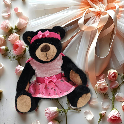SUPER SOFT PLUSH WITH RED PLAID HOODIE - BLACK BEAR BALLERINA