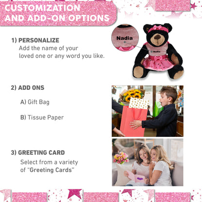 SUPER SOFT PLUSH WITH RED PLAID HOODIE - BLACK BEAR BALLERINA