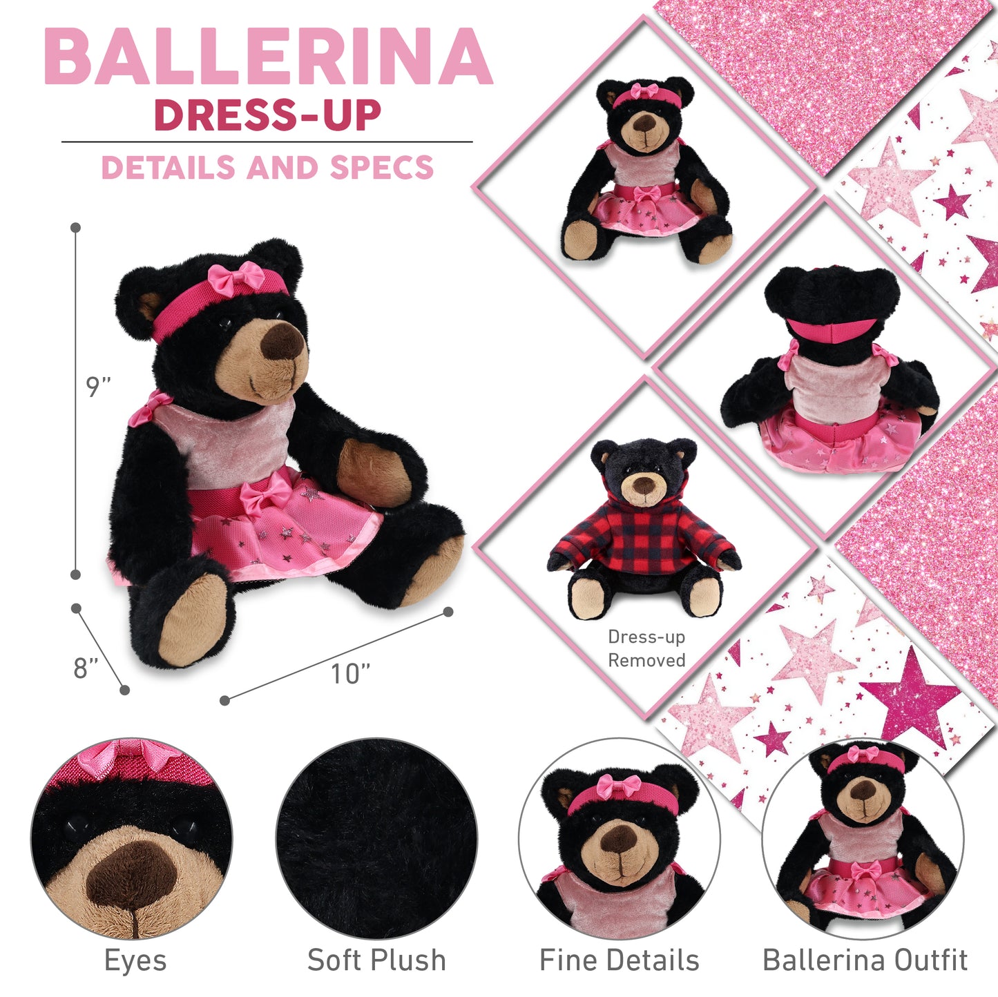 SUPER SOFT PLUSH WITH RED PLAID HOODIE - BLACK BEAR BALLERINA