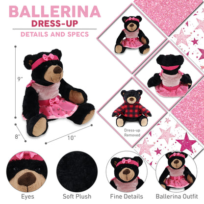 SUPER SOFT PLUSH WITH RED PLAID HOODIE - BLACK BEAR BALLERINA