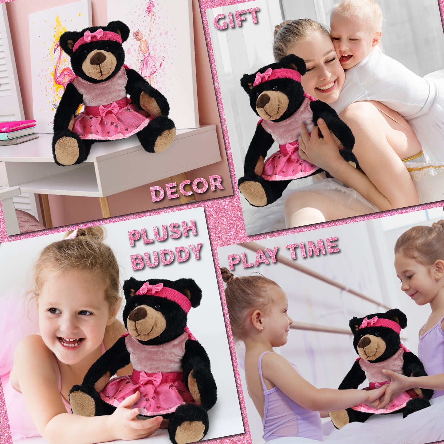 SUPER SOFT PLUSH WITH RED PLAID HOODIE - BLACK BEAR BALLERINA