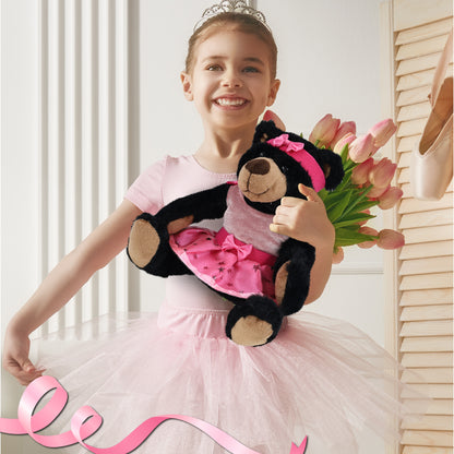 SUPER SOFT PLUSH WITH RED PLAID HOODIE - BLACK BEAR BALLERINA