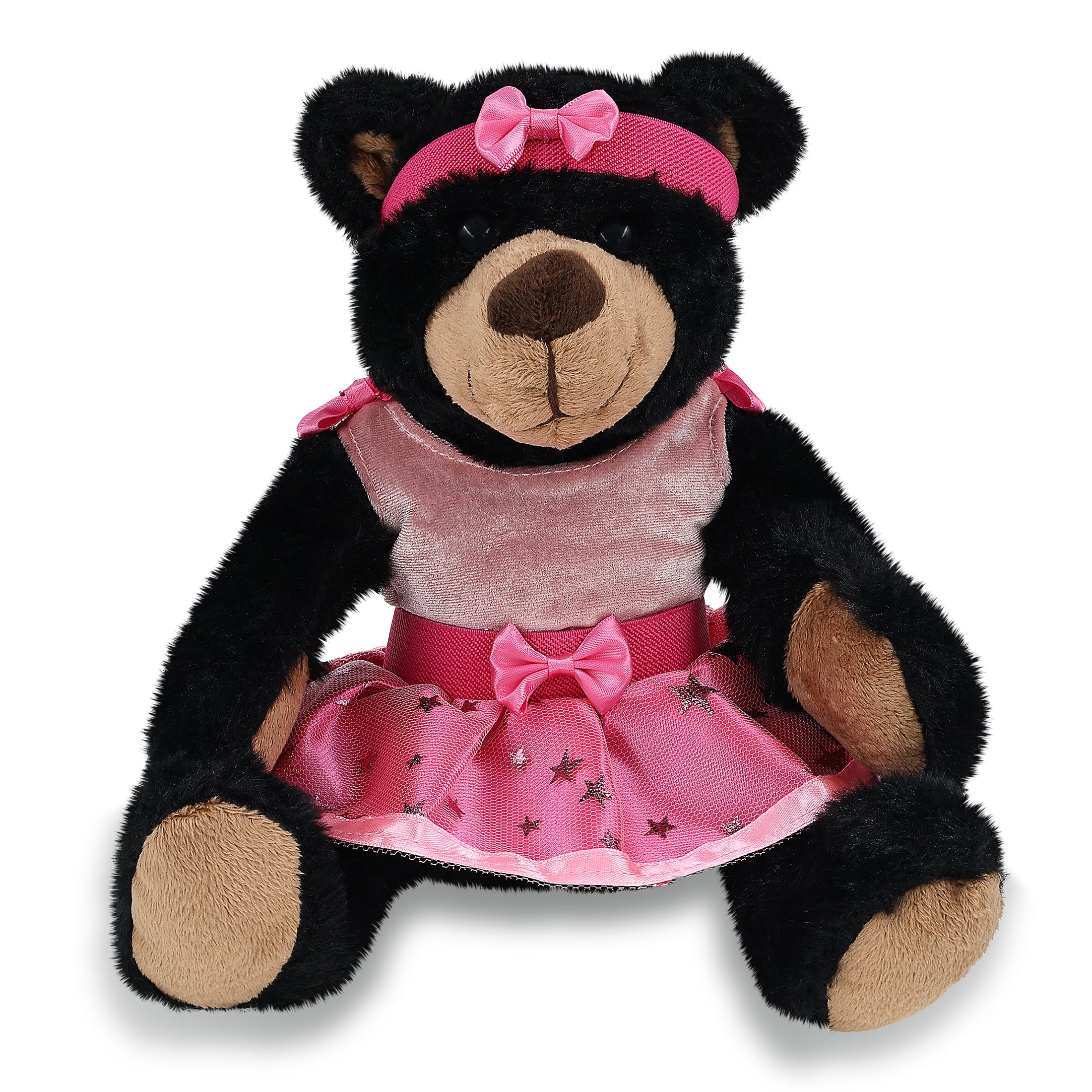 SUPER SOFT PLUSH WITH RED PLAID HOODIE - BLACK BEAR BALLERINA
