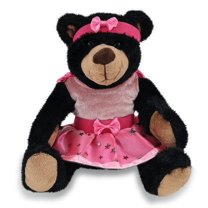 SUPER SOFT PLUSH WITH RED PLAID HOODIE - BLACK BEAR BALLERINA