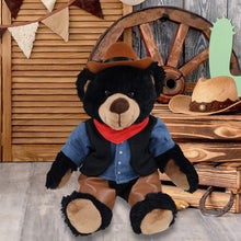 SUPER SOFT PLUSH WITH RED PLAID HOODIE - BLACK BEAR COWBOY DRESS UP